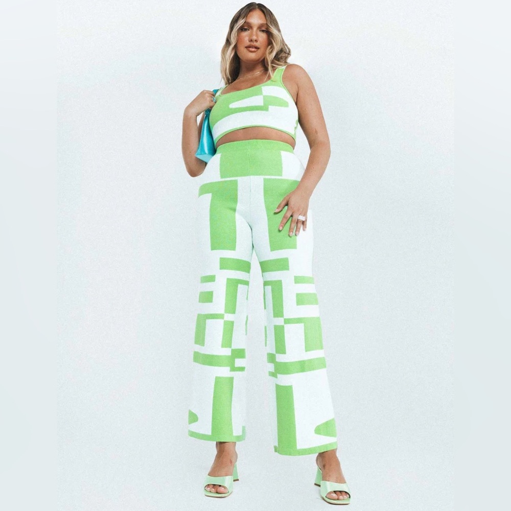Princess Polly Green and White Geometric Set